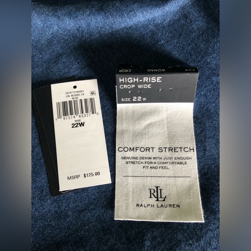 Ralph Lauren High Rise Crop Wide Leg Denim Jeans 22W & 20W - Picture 11 of 11
